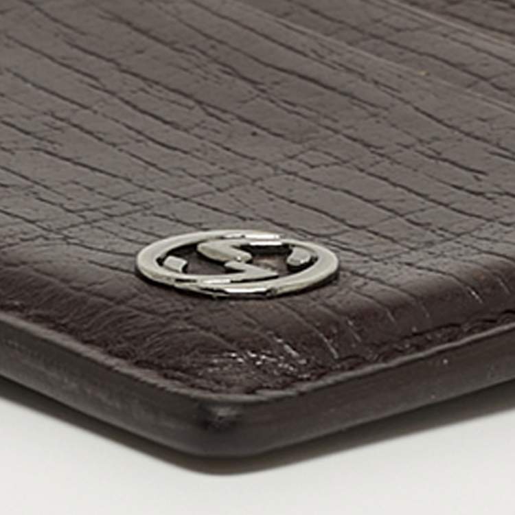Pre Owned Gucci Interlocking G Dark Brown Leather Card Holder