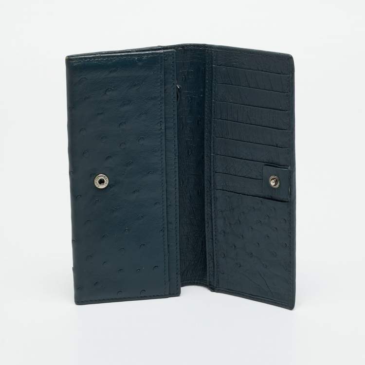 Pre Owned Gucci Dark Blue Ostrich Leather Continental Wallet
