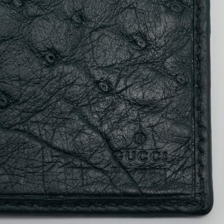 Pre Owned Gucci Dark Blue Ostrich Leather Continental Wallet