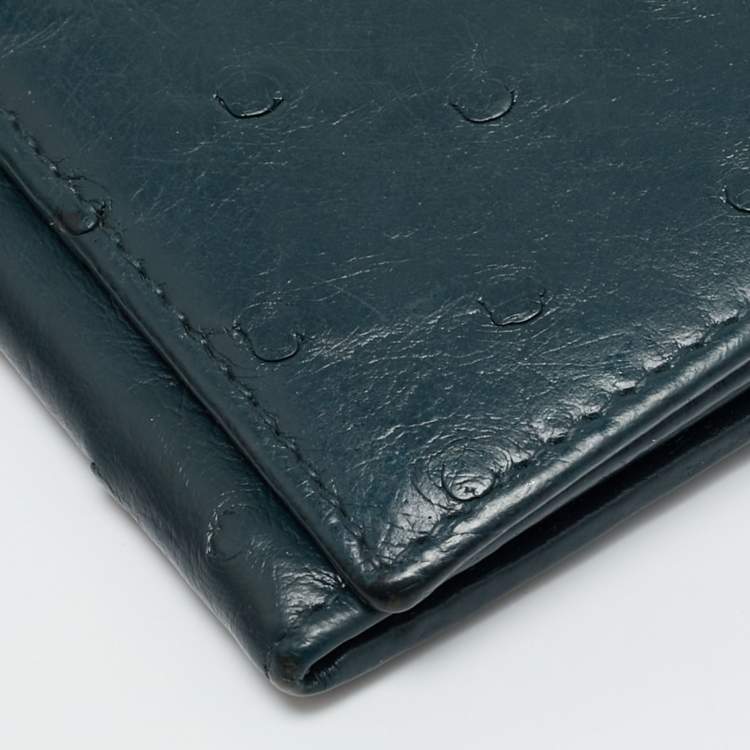 Pre Owned Gucci Dark Blue Ostrich Leather Continental Wallet