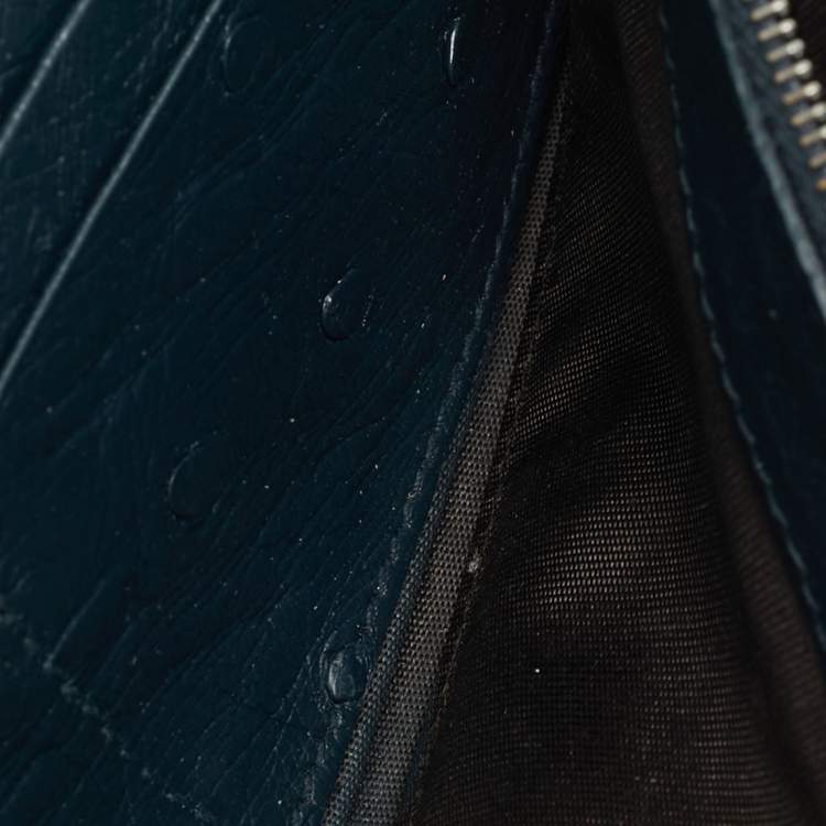Pre Owned Gucci Dark Blue Ostrich Leather Continental Wallet
