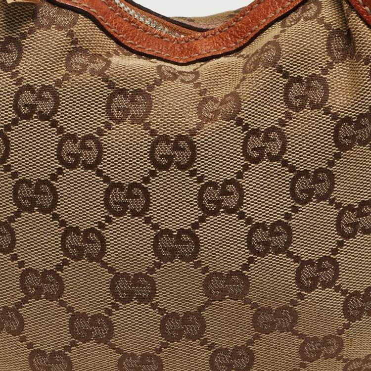 Pre Owned Gucci Buckle Brown/Beige GG Canvas and Leather Hobo