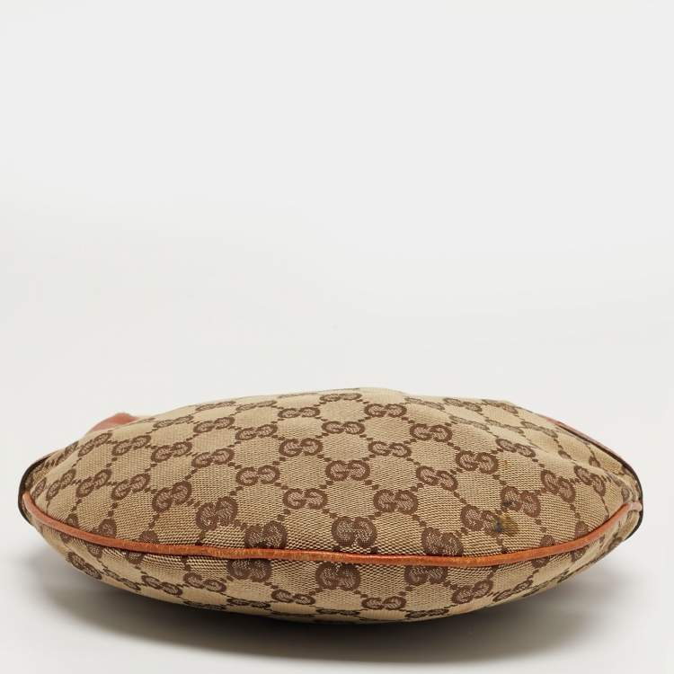 Pre Owned Gucci Buckle Brown/Beige GG Canvas and Leather Hobo