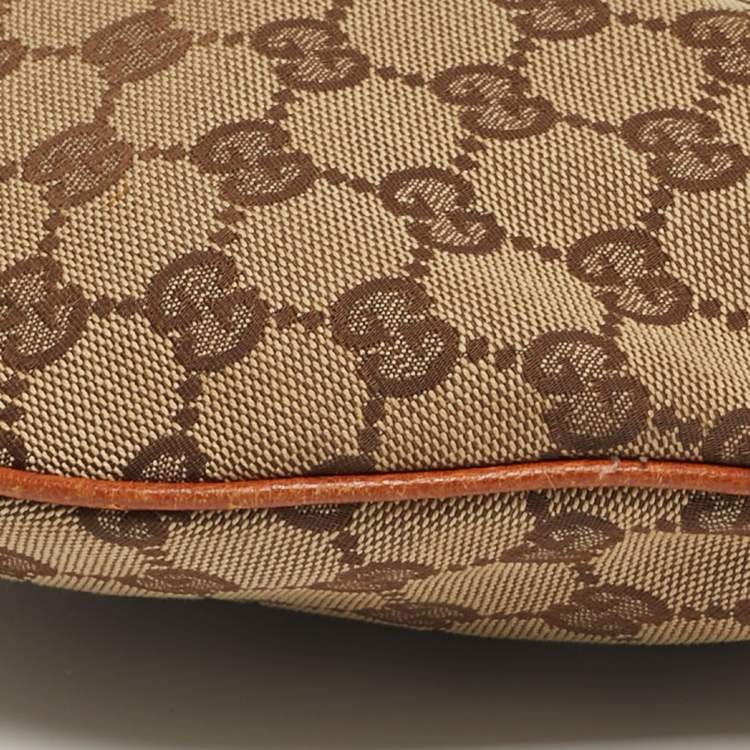 Pre Owned Gucci Buckle Brown/Beige GG Canvas and Leather Hobo
