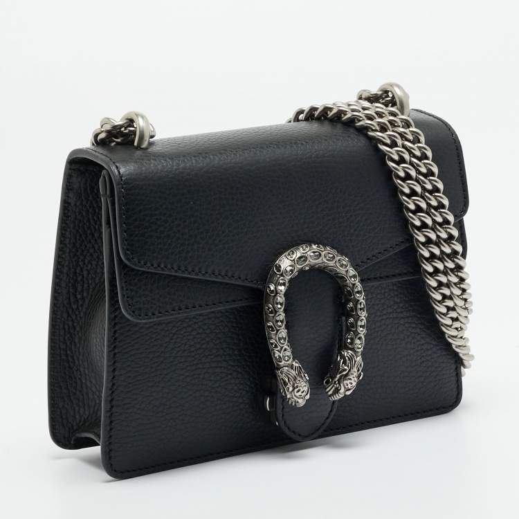 Pre Owned Gucci Crystal Dionysus Mini Black Leather Shoulder Bag