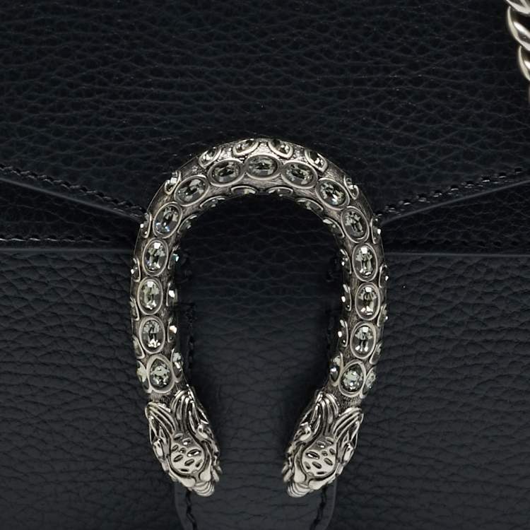 Pre Owned Gucci Crystal Dionysus Mini Black Leather Shoulder Bag