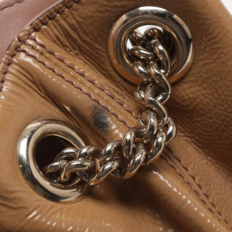 Pre Owned Gucci Soho Medium Beige Patent Leather Tote