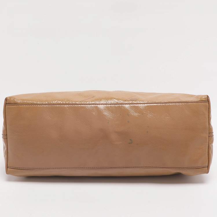 Pre Owned Gucci Soho Medium Beige Patent Leather Tote