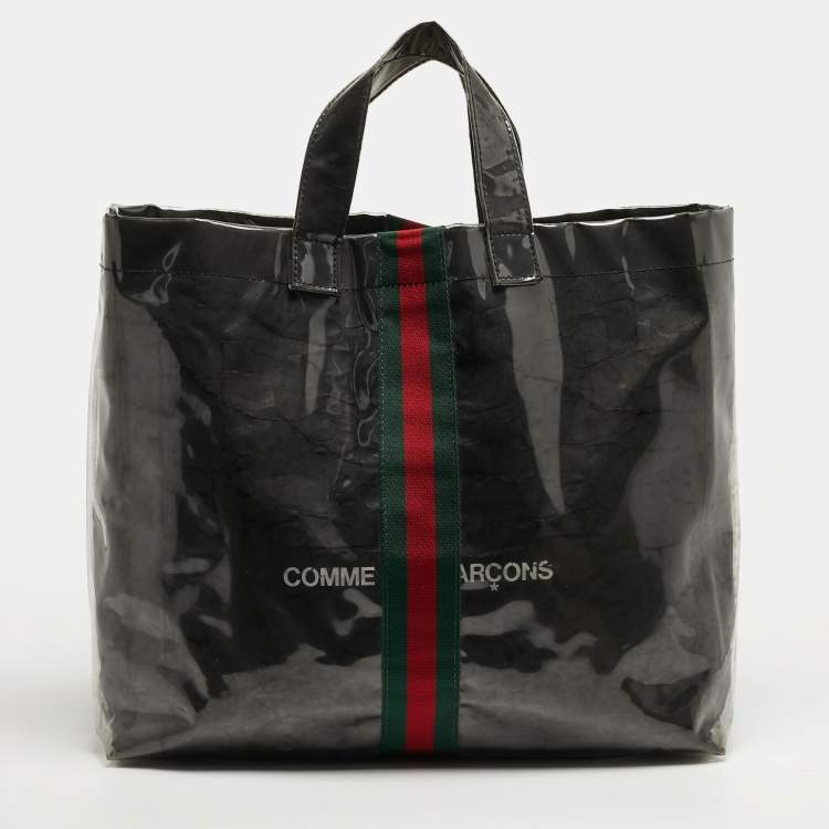 Pre Owned Gucci x Comme des Garcons Black/Clear PVC Web Tote 