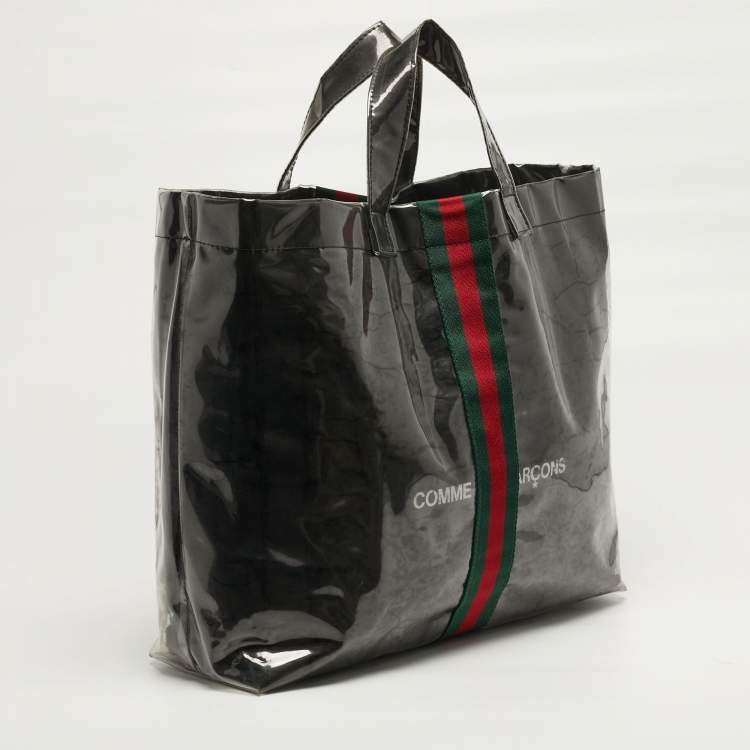 Pre Owned Gucci x Comme des Garcons Black/Clear PVC Web Tote 