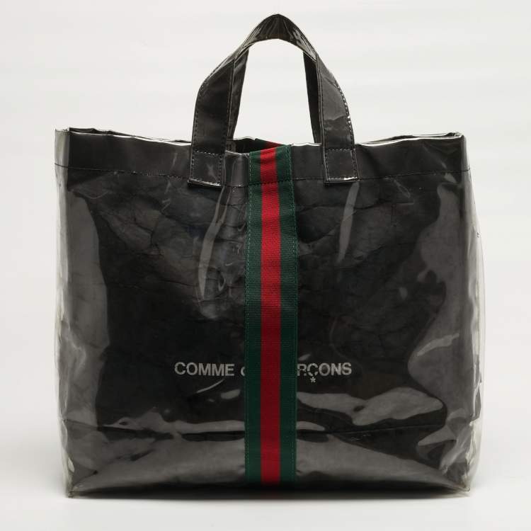Pre Owned Gucci x Comme des Garcons Black/Clear PVC Web Tote 
