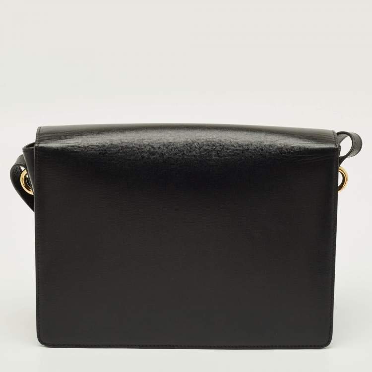 Pre Owned Gucci GG Ring Flap Black Leather Shoulder Bag