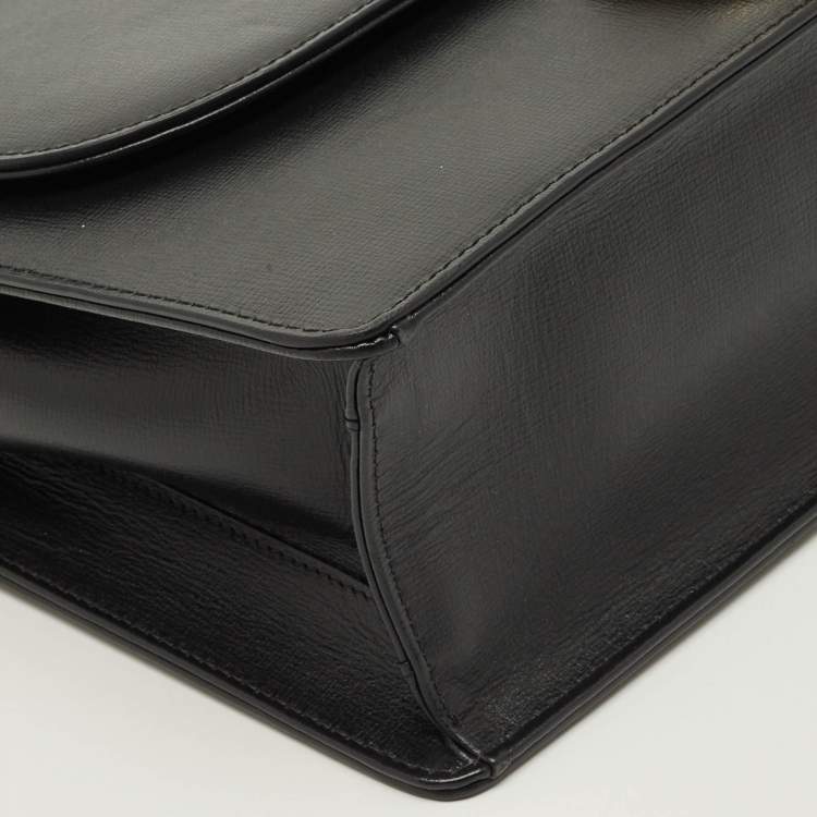 Pre Owned Gucci GG Ring Flap Black Leather Shoulder Bag