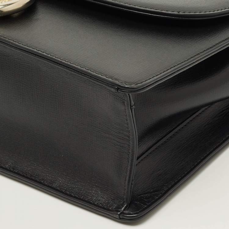 Pre Owned Gucci GG Ring Flap Black Leather Shoulder Bag