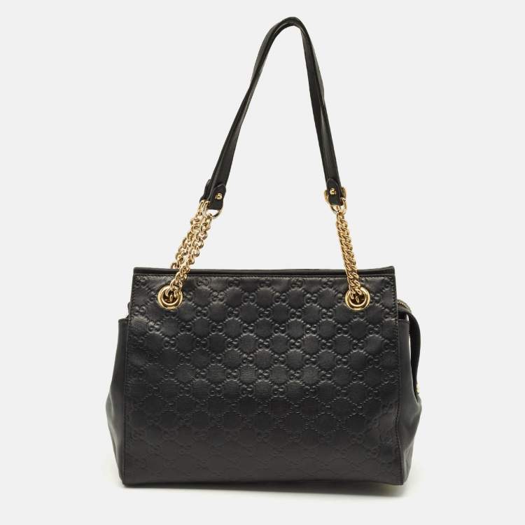 Pre Owned Gucci Chain Black Guccissima Leather Tote