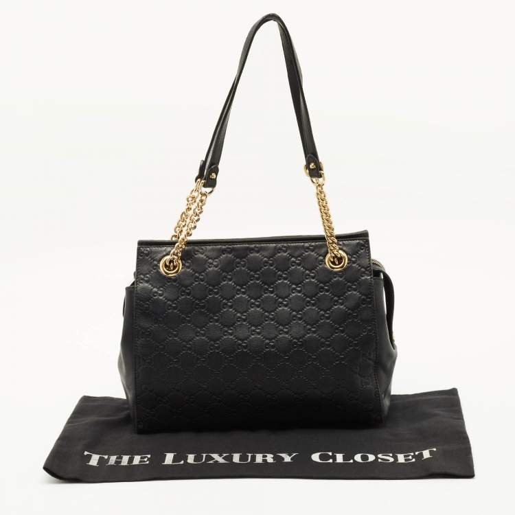 Pre Owned Gucci Chain Black Guccissima Leather Tote