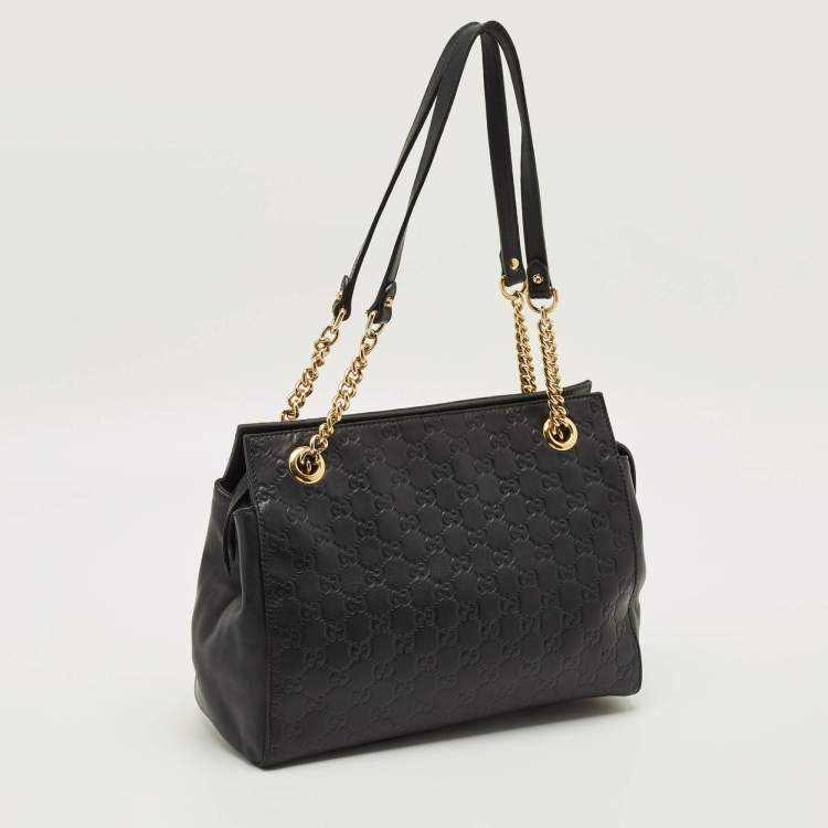 Pre Owned Gucci Chain Black Guccissima Leather Tote