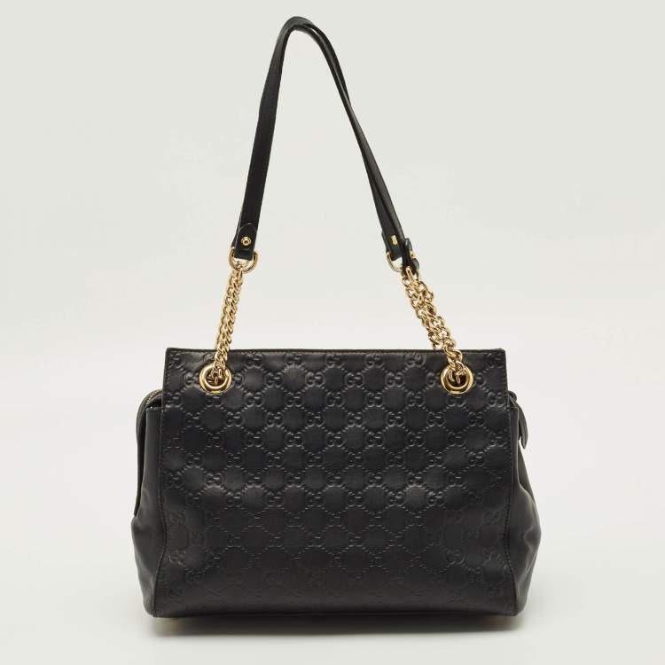 Pre Owned Gucci Chain Black Guccissima Leather Tote
