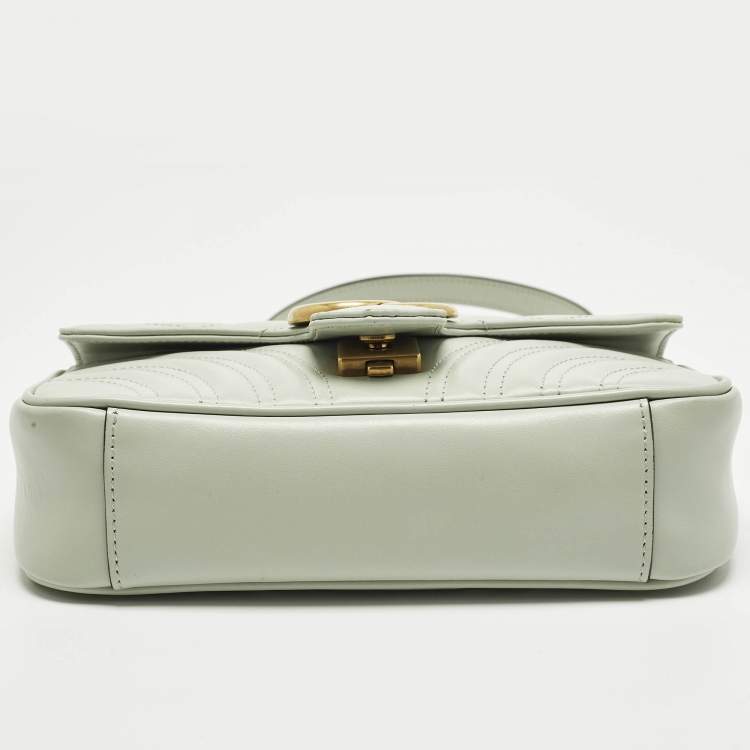 مملوكة مسبقًا Gucci GG Marmont Flap Mini Light Green Matelassé Leather Shoulder Bag