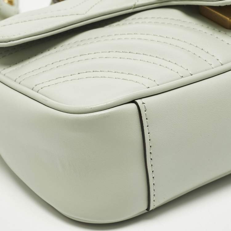 مملوكة مسبقًا Gucci GG Marmont Flap Mini Light Green Matelassé Leather Shoulder Bag