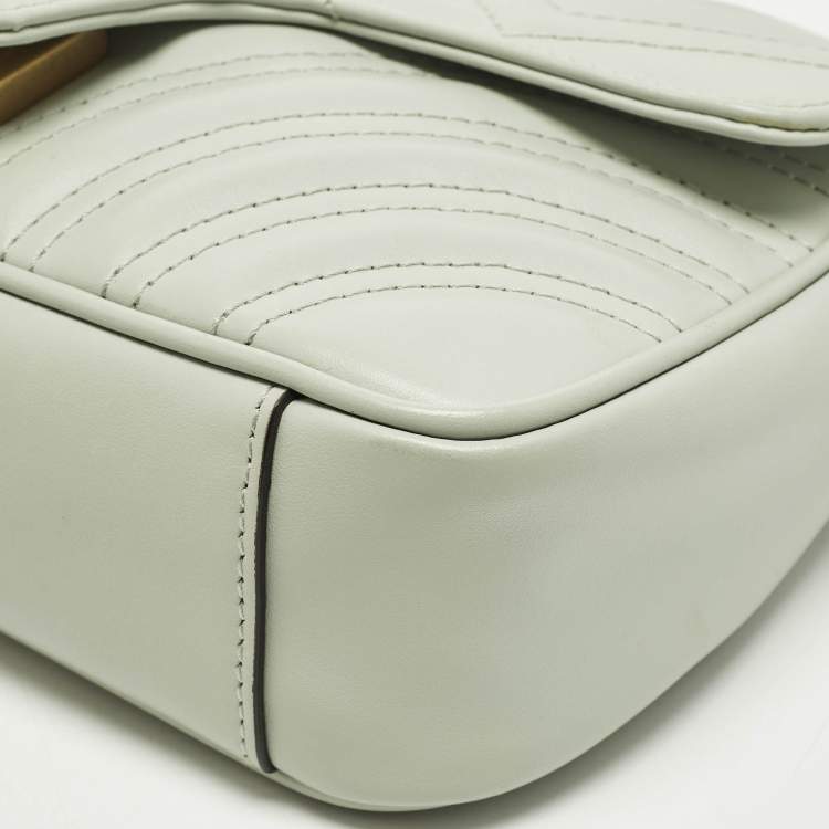 مملوكة مسبقًا Gucci GG Marmont Flap Mini Light Green Matelassé Leather Shoulder Bag