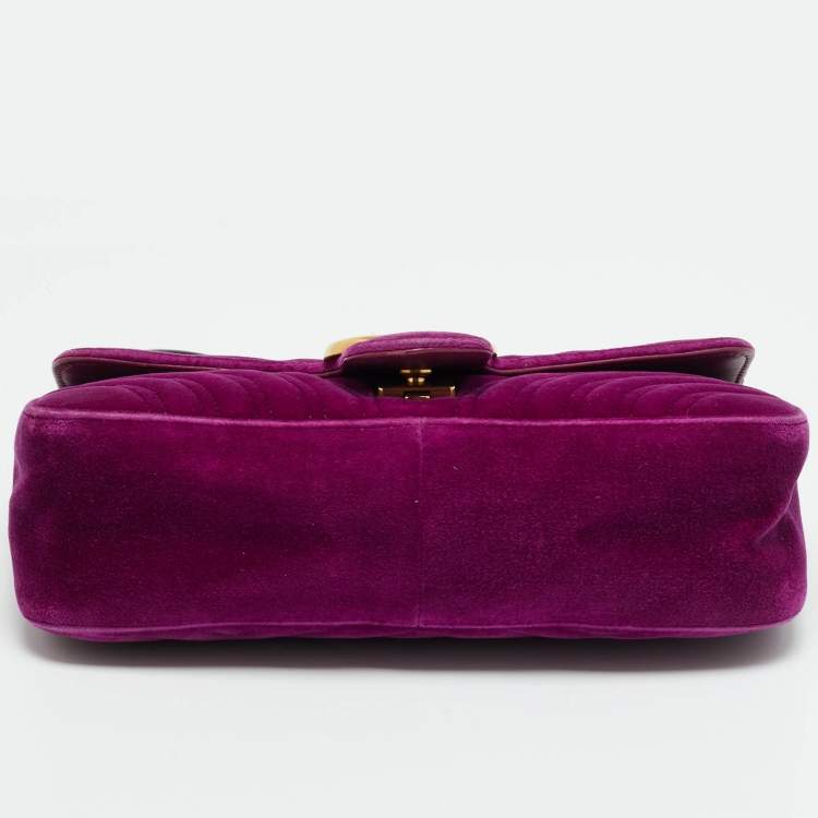 Pre Owned Gucci GG Marmont Flap Small Purple Matelasse Velvet Shoulder Bag