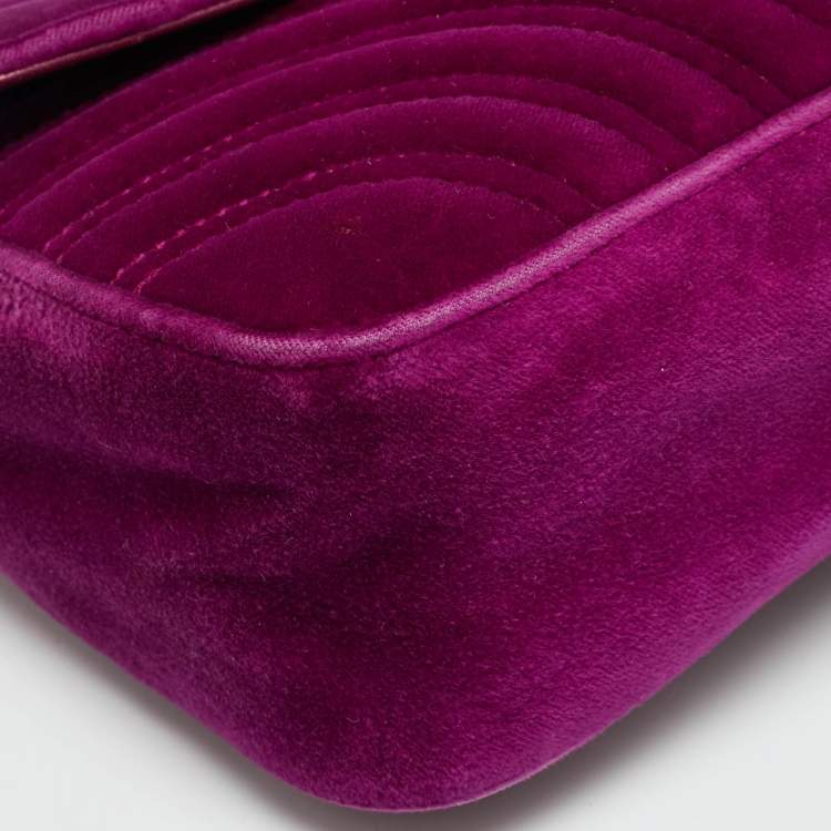 Pre Owned Gucci GG Marmont Flap Small Purple Matelasse Velvet Shoulder Bag