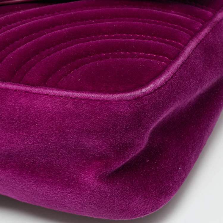 Pre Owned Gucci GG Marmont Flap Small Purple Matelasse Velvet Shoulder Bag