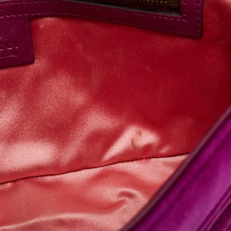 Pre Owned Gucci GG Marmont Flap Small Purple Matelasse Velvet Shoulder Bag