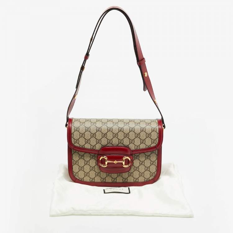 Pre Owned Gucci Horsebit 1955 Flap Red/Beige GG Supreme Canvas and Leather Shoulder Bag