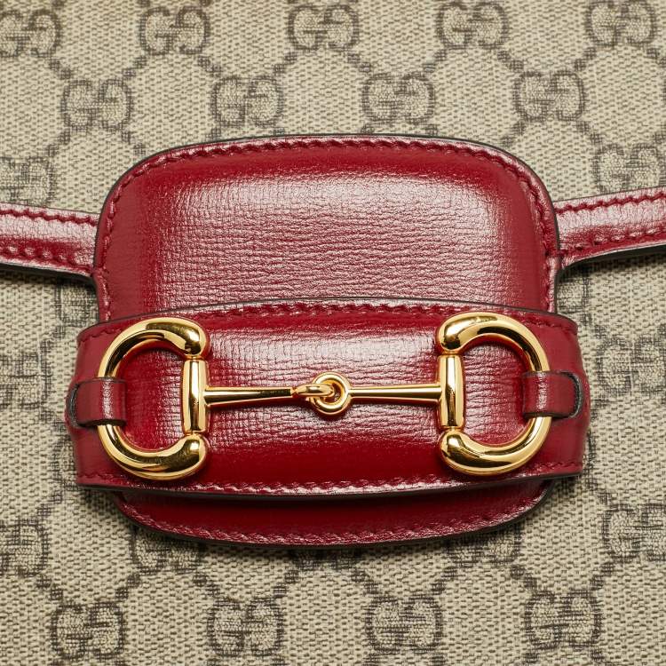 Pre Owned Gucci Horsebit 1955 Flap Red/Beige GG Supreme Canvas and Leather Shoulder Bag