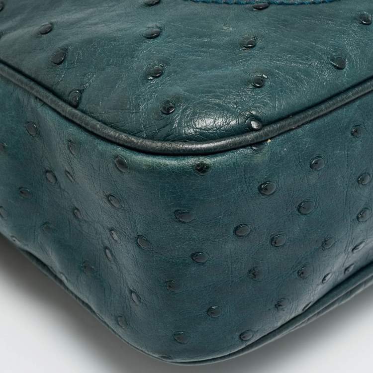 Pre Owned Gucci Soho Disco Camera Dark Green Ostrich Crossbody Bag
