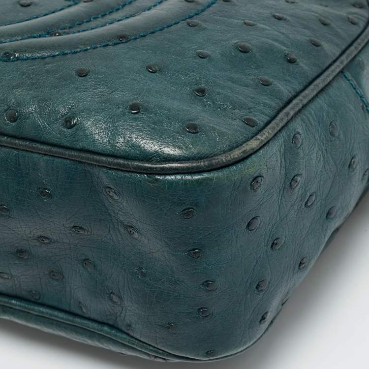 Pre Owned Gucci Soho Disco Camera Dark Green Ostrich Crossbody Bag