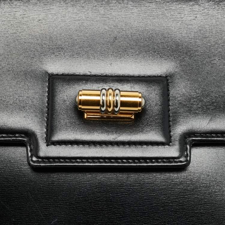 Pre Owned Gucci Turn Lock Black Leather Flap Shoulder Bag