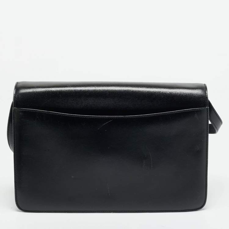 Pre Owned Gucci Turn Lock Black Leather Flap Shoulder Bag