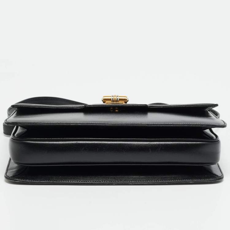 Pre Owned Gucci Turn Lock Black Leather Flap Shoulder Bag