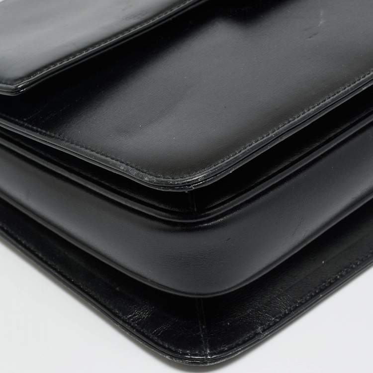 Pre Owned Gucci Turn Lock Black Leather Flap Shoulder Bag