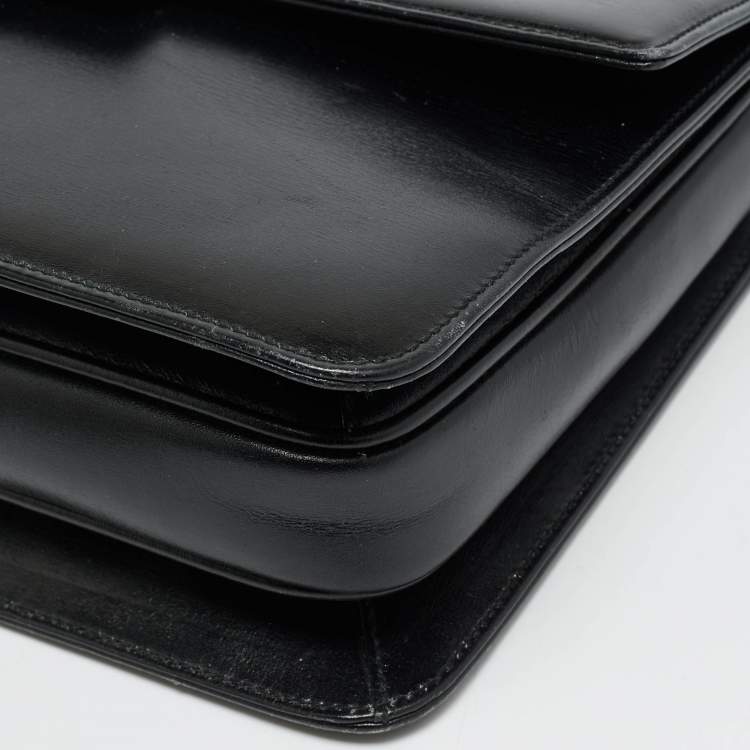 Pre Owned Gucci Turn Lock Black Leather Flap Shoulder Bag