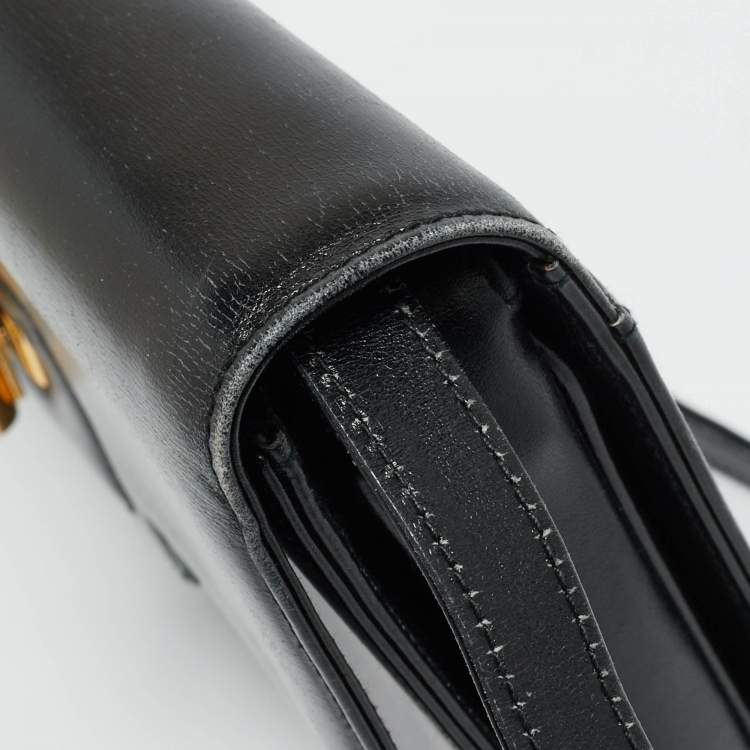 Pre Owned Gucci Turn Lock Black Leather Flap Shoulder Bag