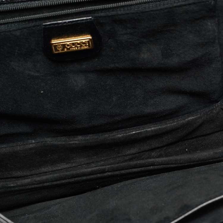 Pre Owned Gucci Turn Lock Black Leather Flap Shoulder Bag