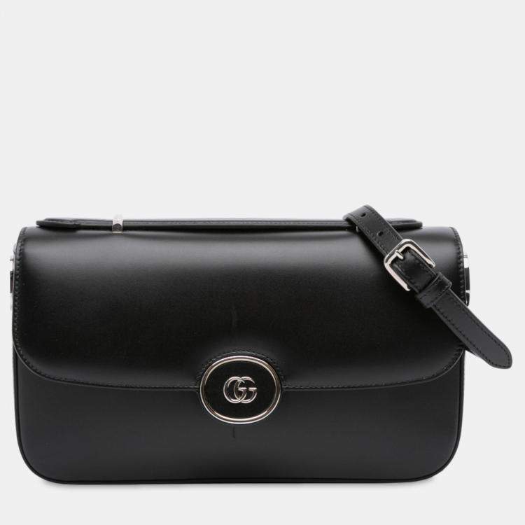 Pre Owned Gucci Black Small Leather Petite GG Satchel
