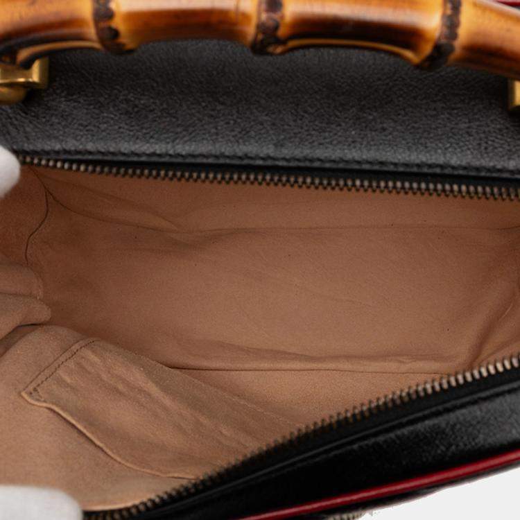 Pre Owned Gucci Black Small GG Marmont Matelasse Diagonal Leather Torchon Bamboo Satchel