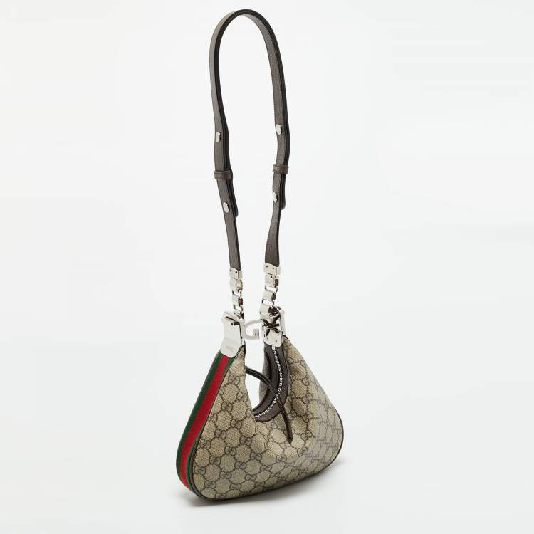 Pre Owned Gucci Attache Beige Small GG Supreme Canvas and Leather Bag