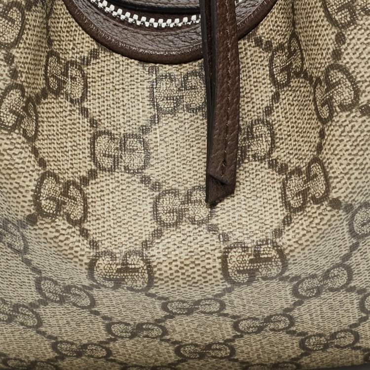 Pre Owned Gucci Attache Beige Small GG Supreme Canvas and Leather Bag