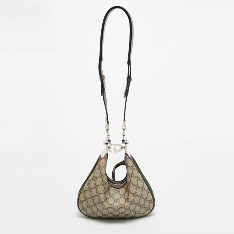 Pre Owned Gucci Attache Beige Small GG Supreme Canvas and Leather Bag