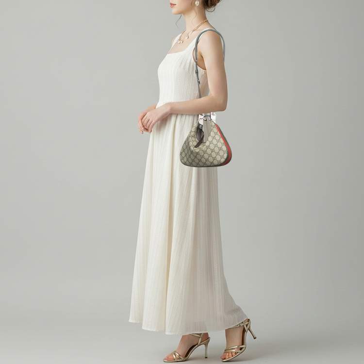 Pre Owned Gucci Attache Beige Small GG Supreme Canvas and Leather Bag