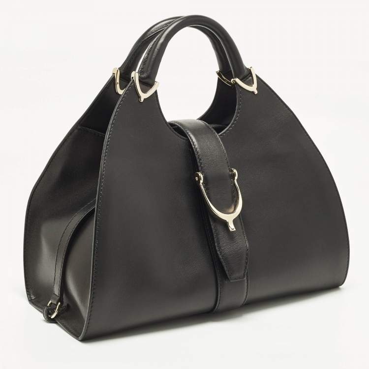 مملوكة مسبقًا حقيبة غوتشي يد علوية ستراب جلد ناعم سوداء