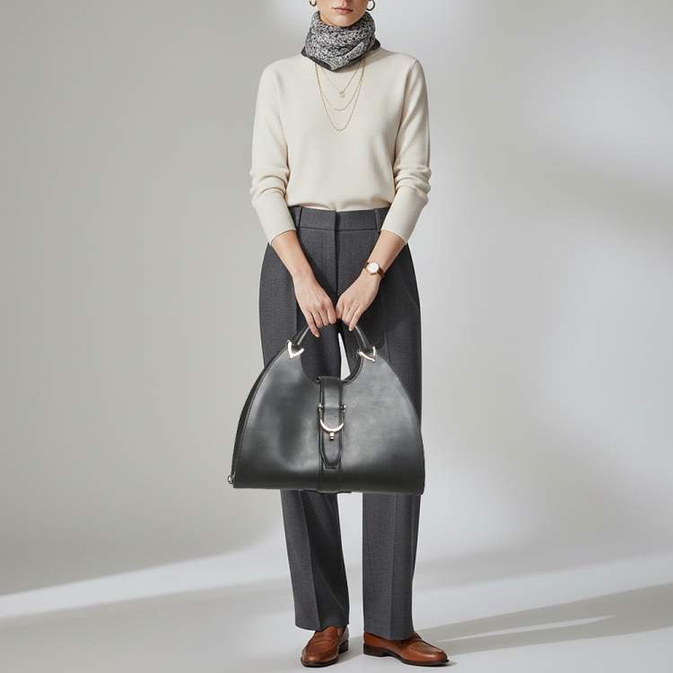 مملوكة مسبقًا حقيبة غوتشي يد علوية ستراب جلد ناعم سوداء