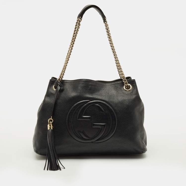 Pre Owned Gucci Soho Chain Medium Black Leather Shoulder Bag