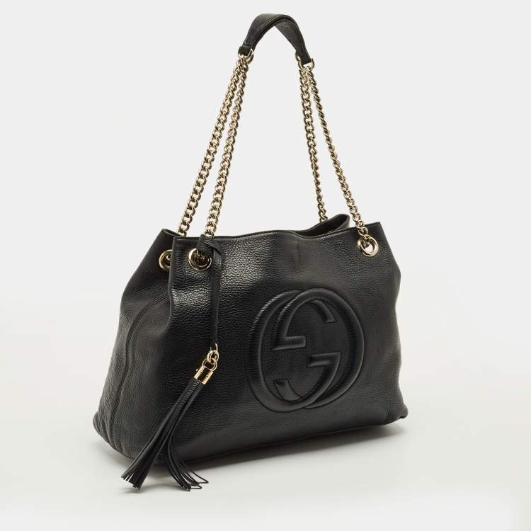 Pre Owned Gucci Soho Chain Medium Black Leather Shoulder Bag